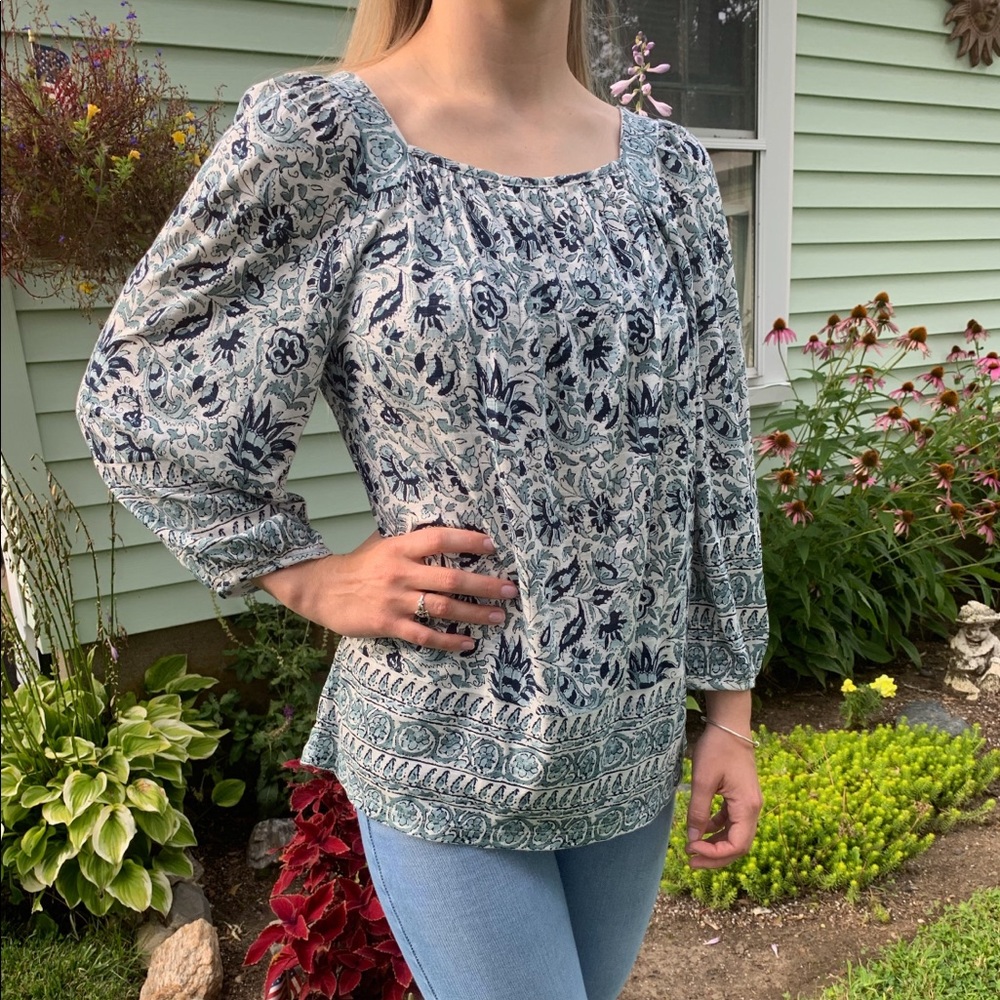 Lucky Brand Blue Funky Floral Blouse